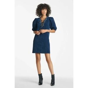 Sachin & Babi Womens Tripp Blue Corduroy Embellished Dress Small